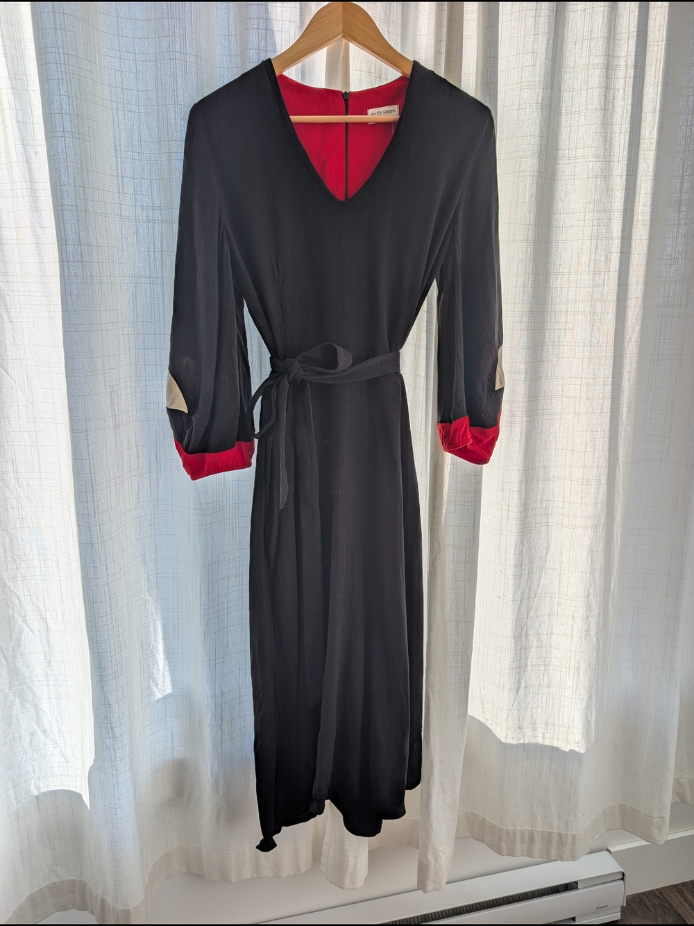 Gorgeous Black Made In Canada Dress With Red And White Design On Long Sleeves